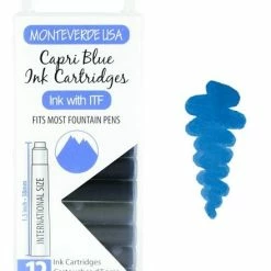 Monteverde International Standard Fountain Pen Ink Cartridges, Capri Blue